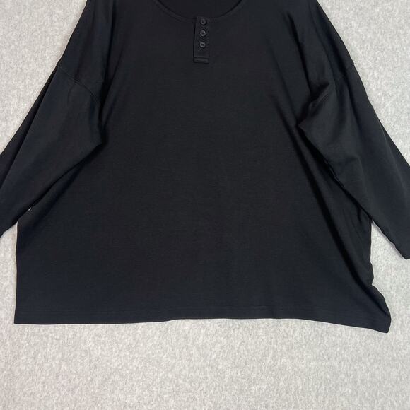 Eskandar Black Henley Long Sleeve 100% Pima Cotton Boxy Shirt One Size - Picture 3 of 7